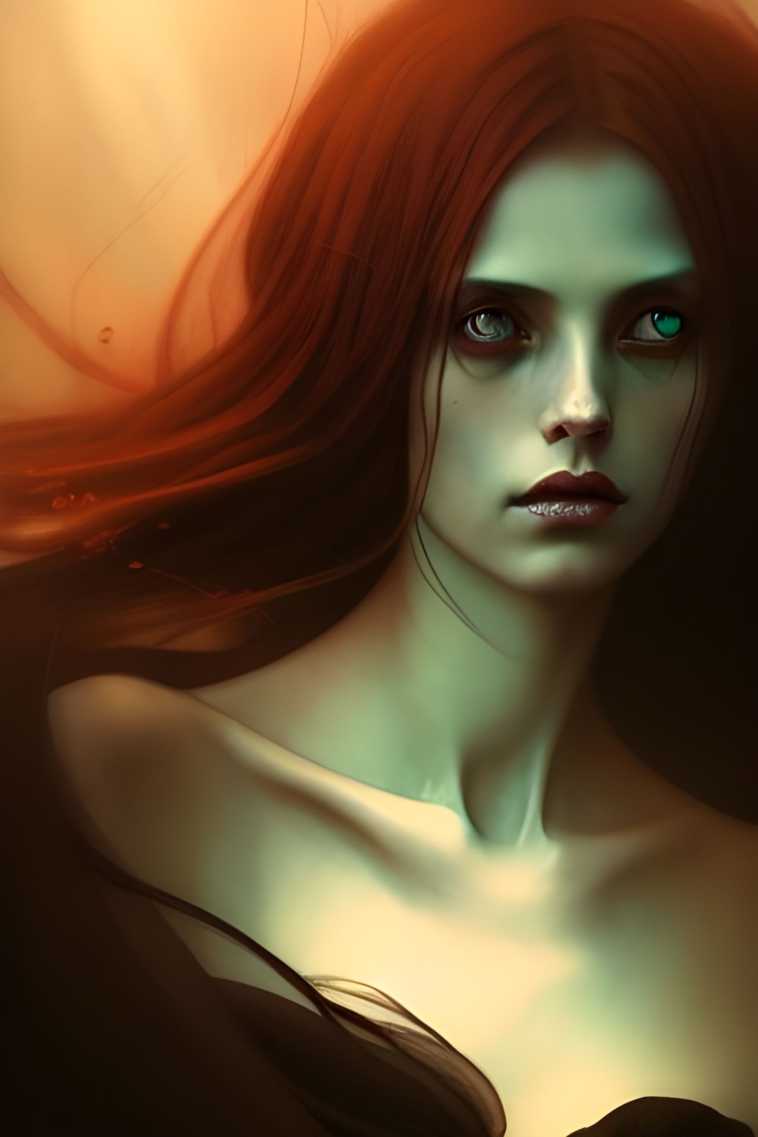 Sinister Witch Portrait in Dark Watercolor Style