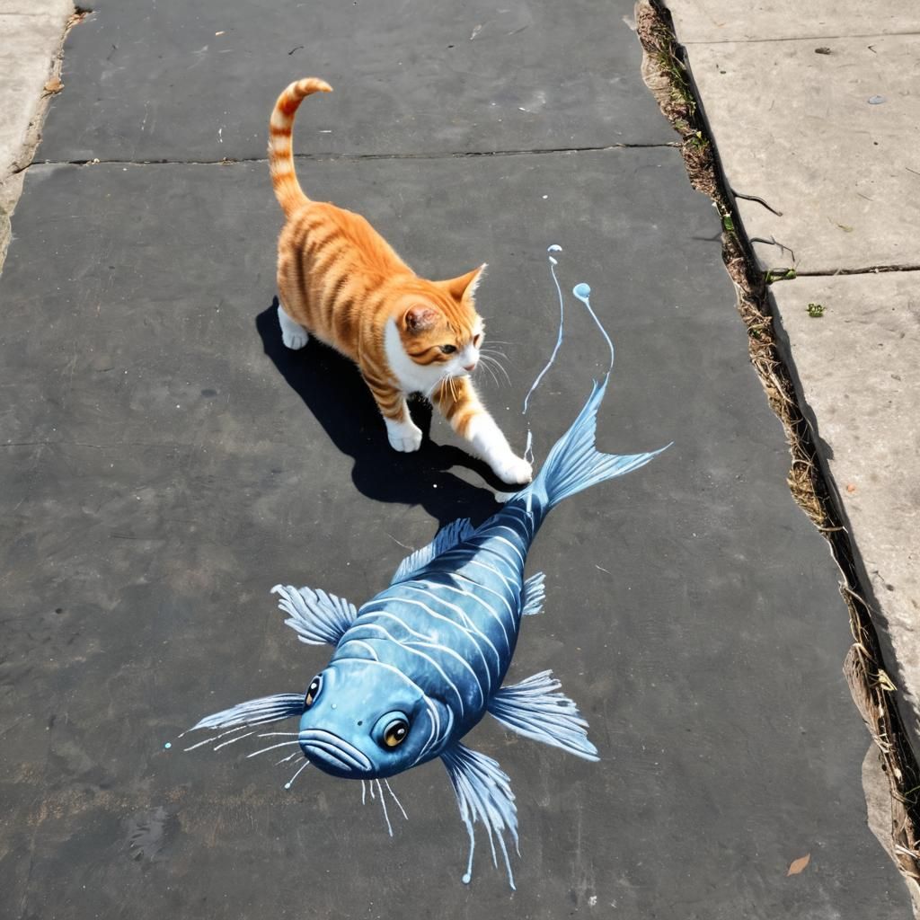 Cat Paws at Realistic Chalk Art Fish