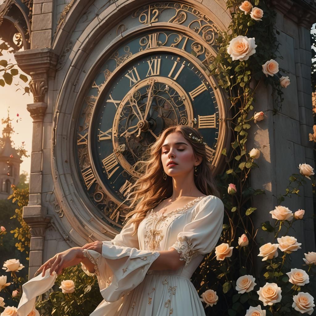Crying Girl at Rose Clock Tower: Digital Matte Painting
