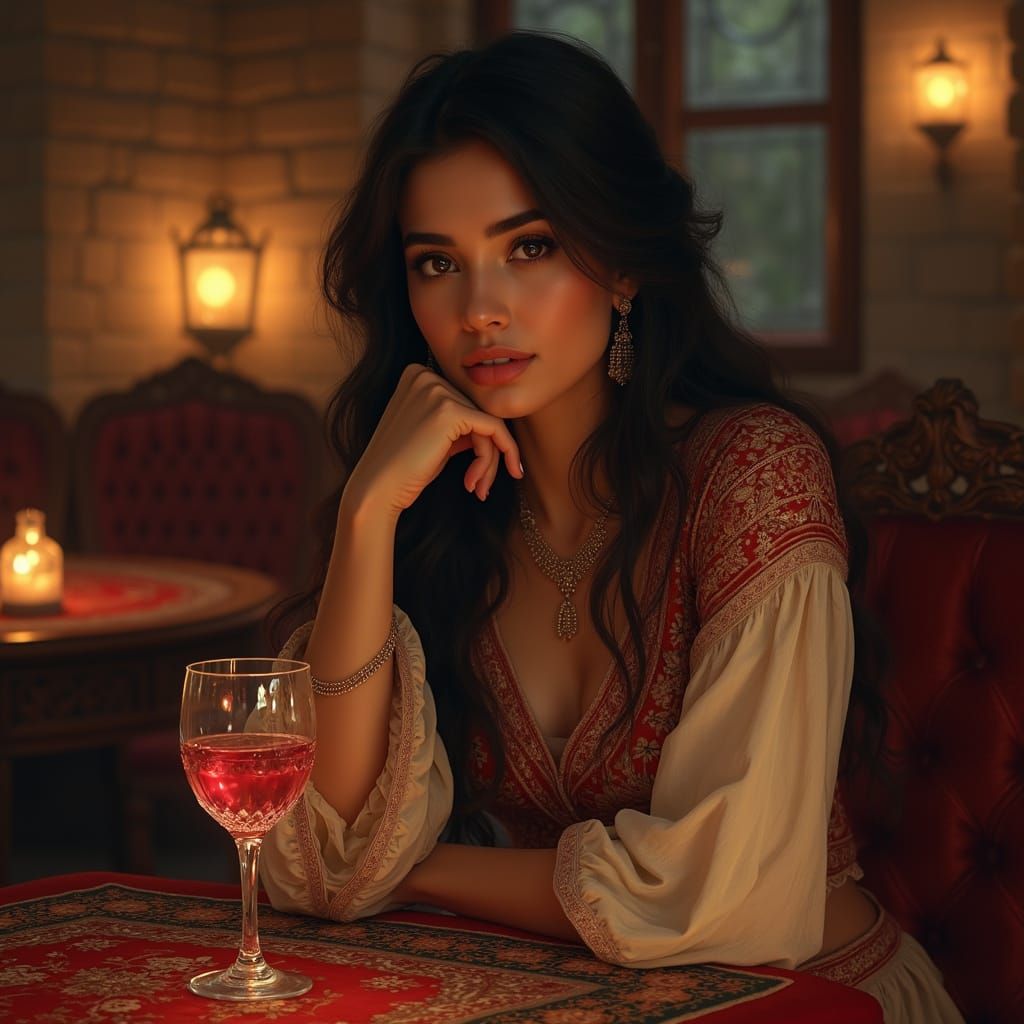 Persian Woman in Tavern with Ethereal Lighting