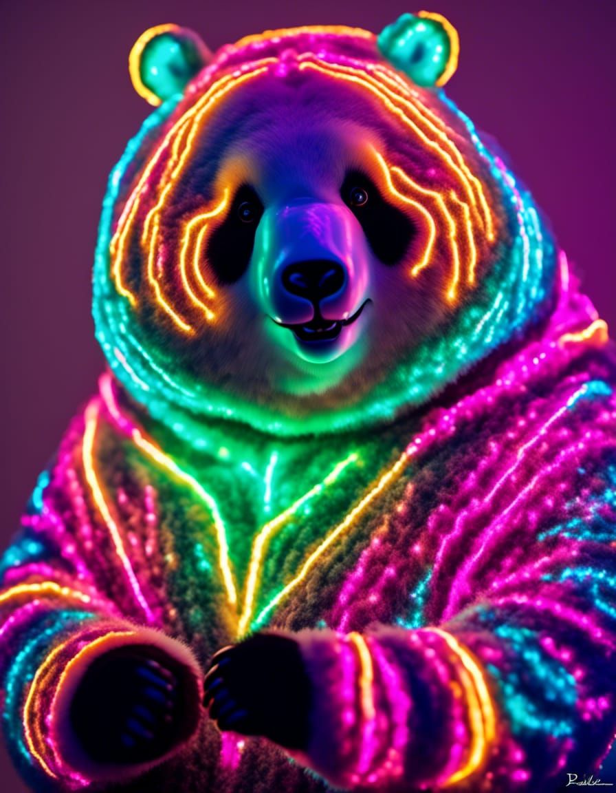 Happy Bioluminescent Panda Portrait