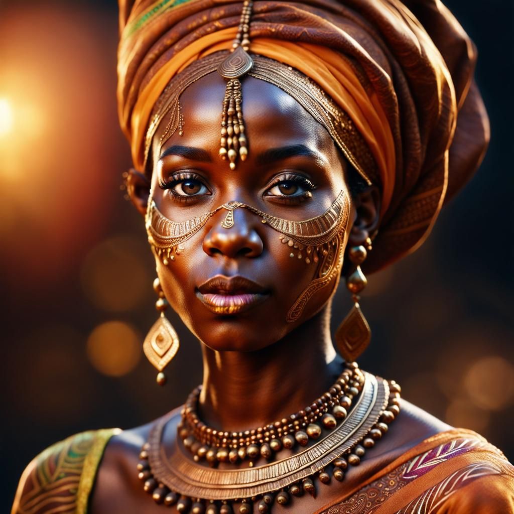 Nubian Princess Portrait with Henna, 8K Resolution
