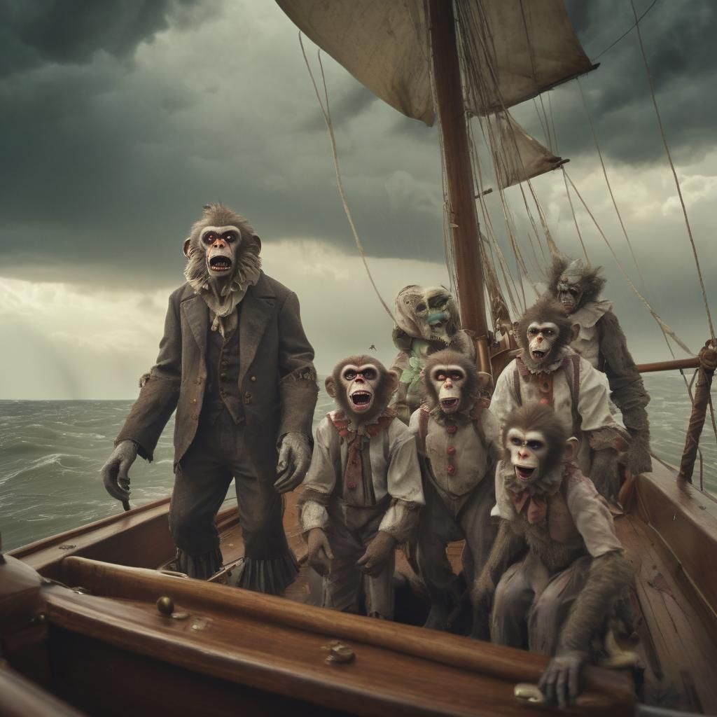 Zombie Monkey Clown Family on Prairie Wind Schooner