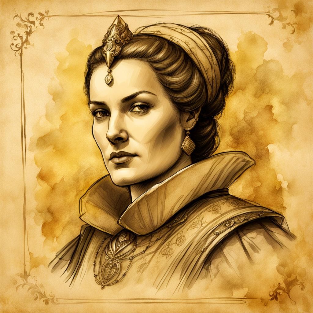 Lady Dareen Vaelthorn, Elegant Noblewoman on Yellowed Parchm...