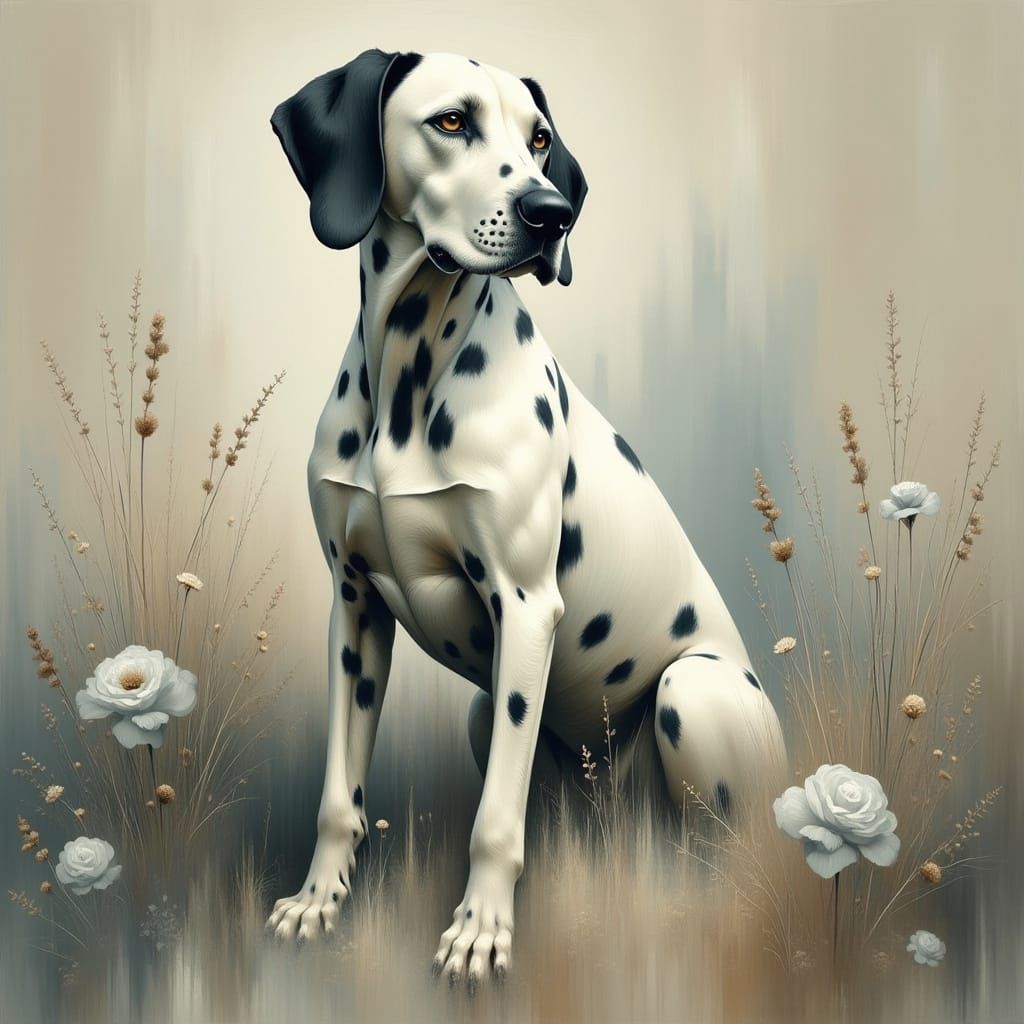 Dalmatian in Dreamlike Surrealist Scene with Oil Textures
