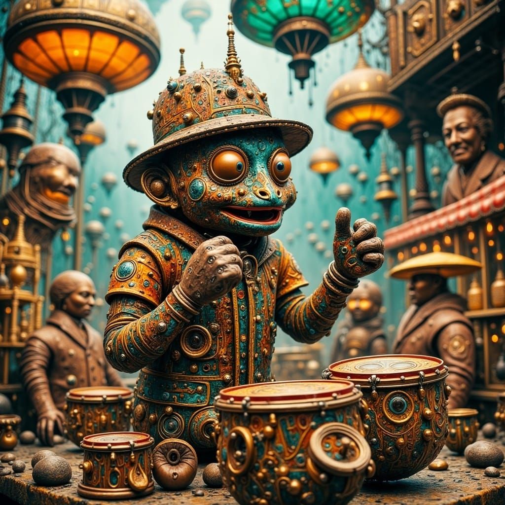 Animal Drums at Steampunk Carnival in Surreal Mindscape