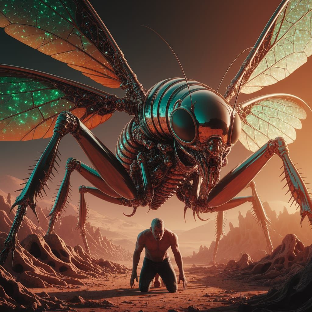 A dark, biomechanical illustration in the style of H.R. Gige...