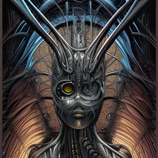 Biomechanical Figure in HR Giger Comic Style