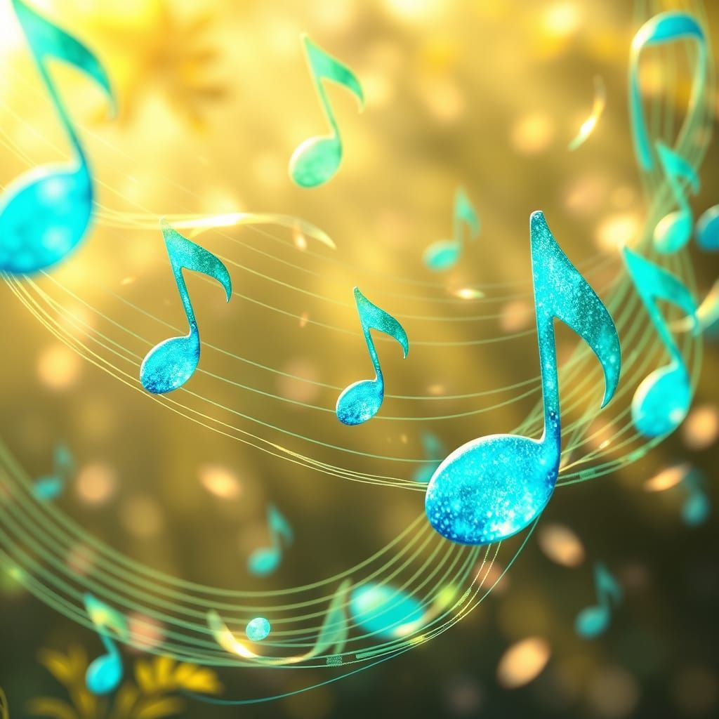 Surreal Anime-Inspired Scene of Swirling Music Notes in Ethe...