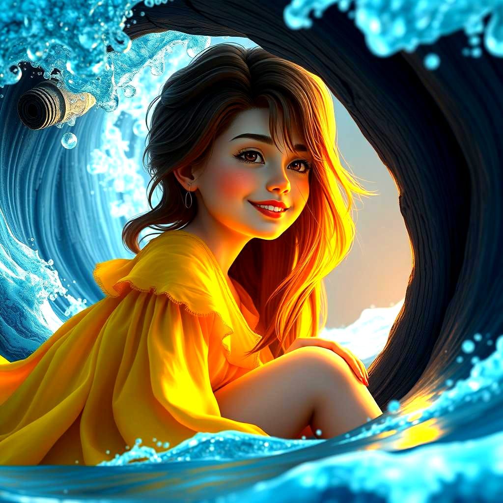 Radiant Smile by the Ocean in Detailed Matte Painting