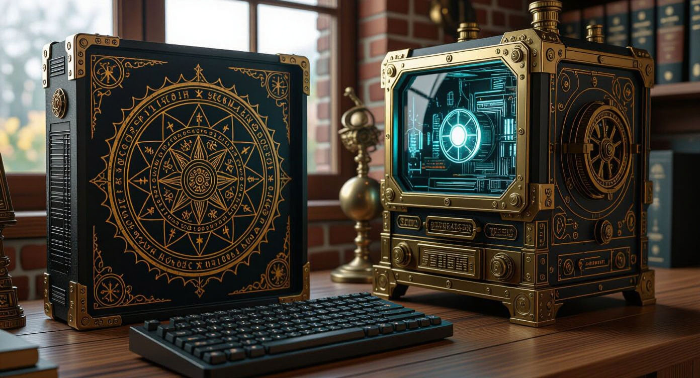 Steampunk Computer with Arcane Game, Photorealistic Style