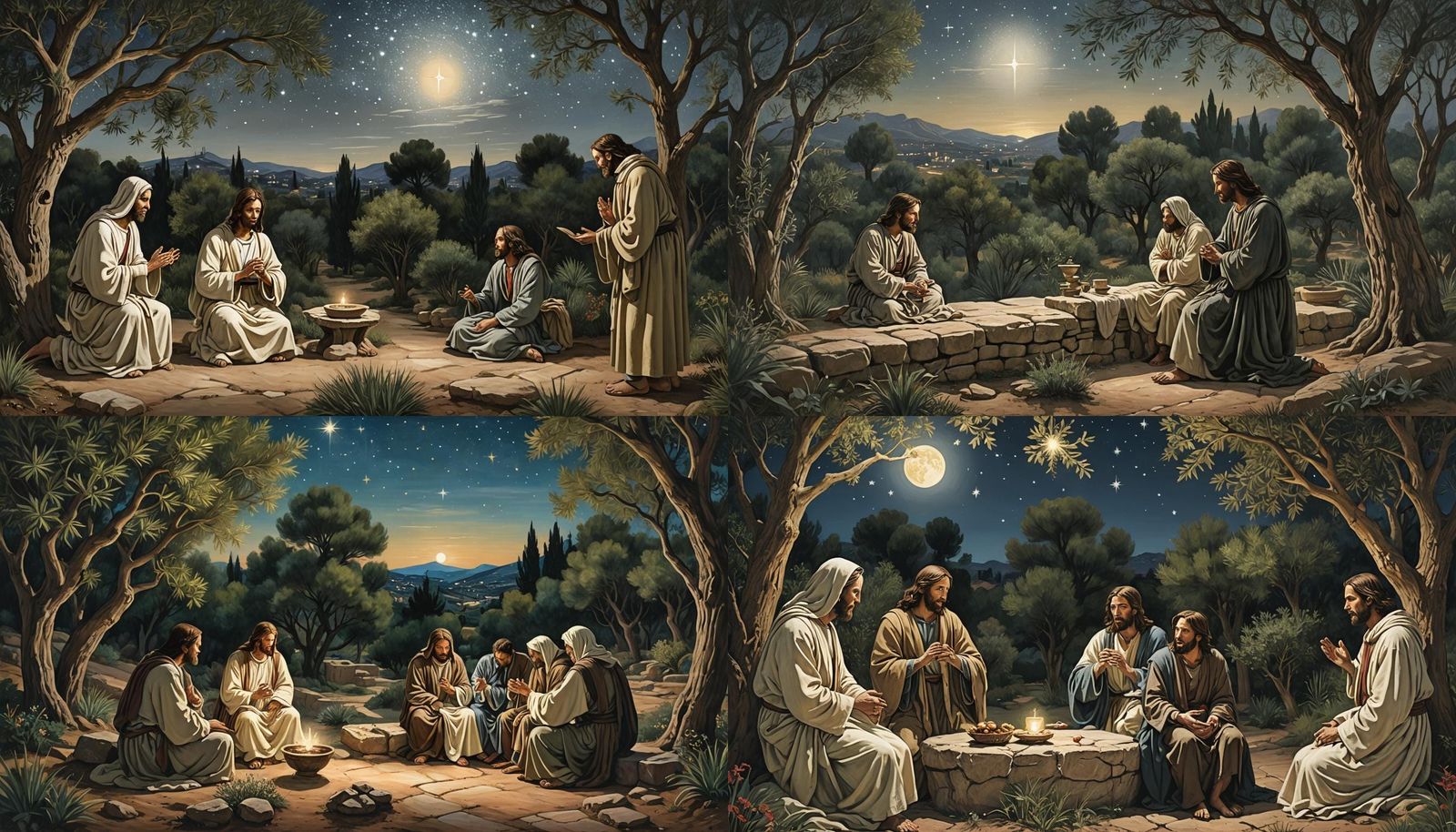 Jesus Praying in Gethsemane Under Starlit Sky