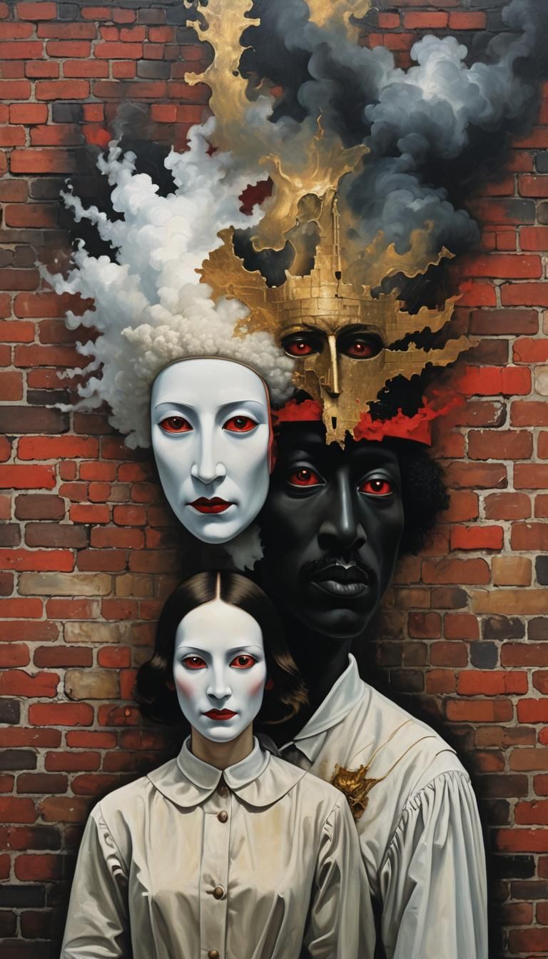 Surreal Portrait of Diverse Couple in Bosch Style