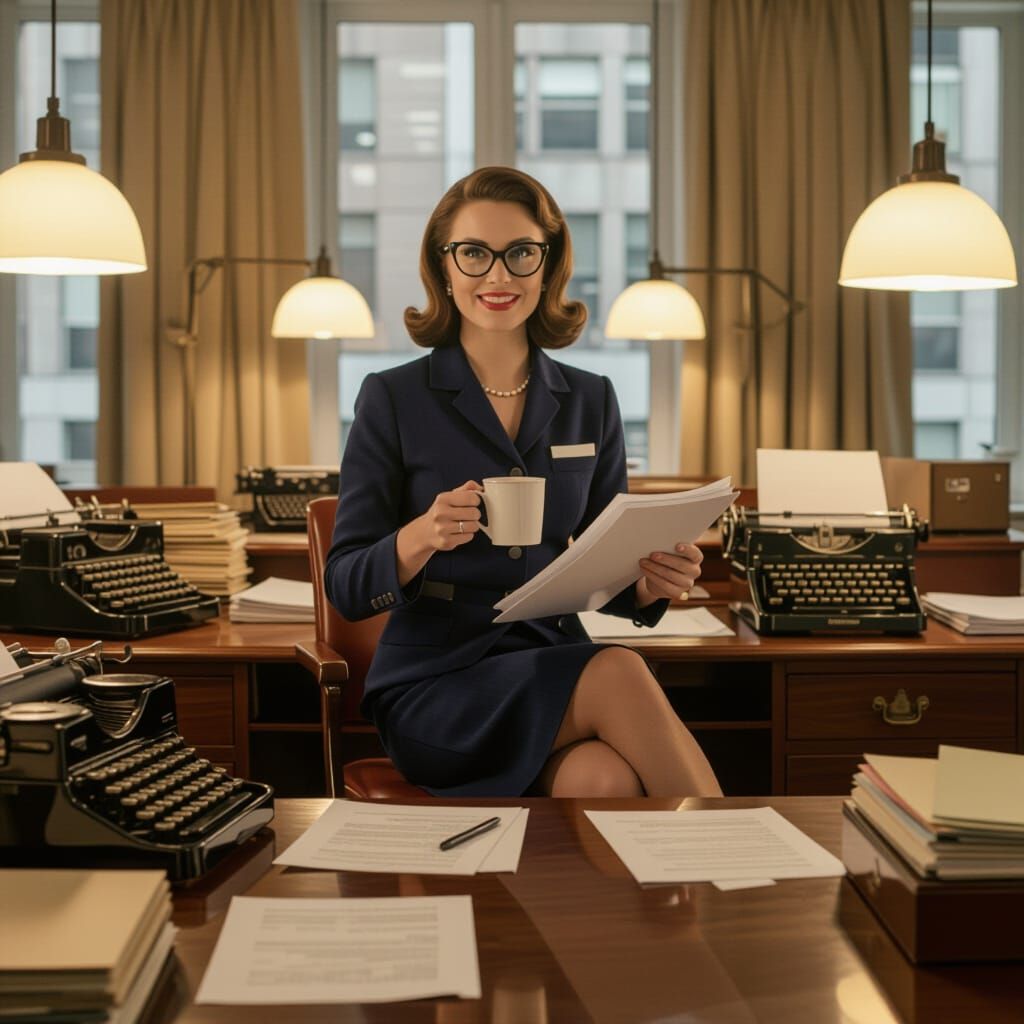 1960s Secretary in Busy Office, 1960s Photography Style