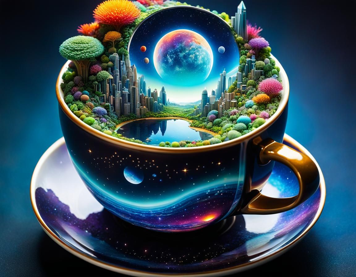 Magical Spacescape Arcology Inside a Cup