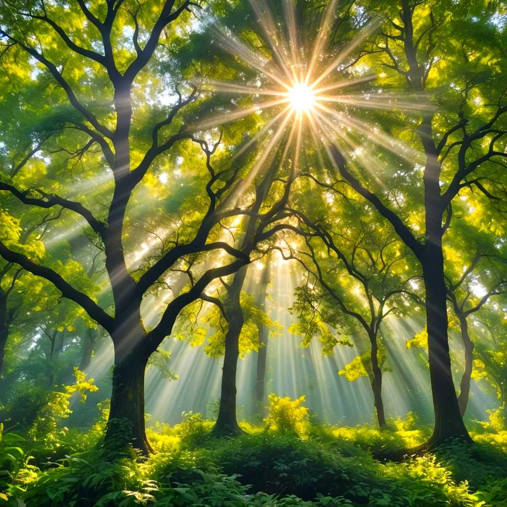 Heavenly Sunlight Illuminates Forest