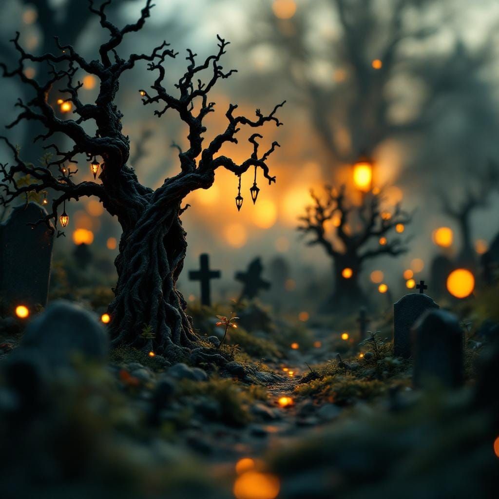 Creepy Miniature Garden in Tim Burton Style