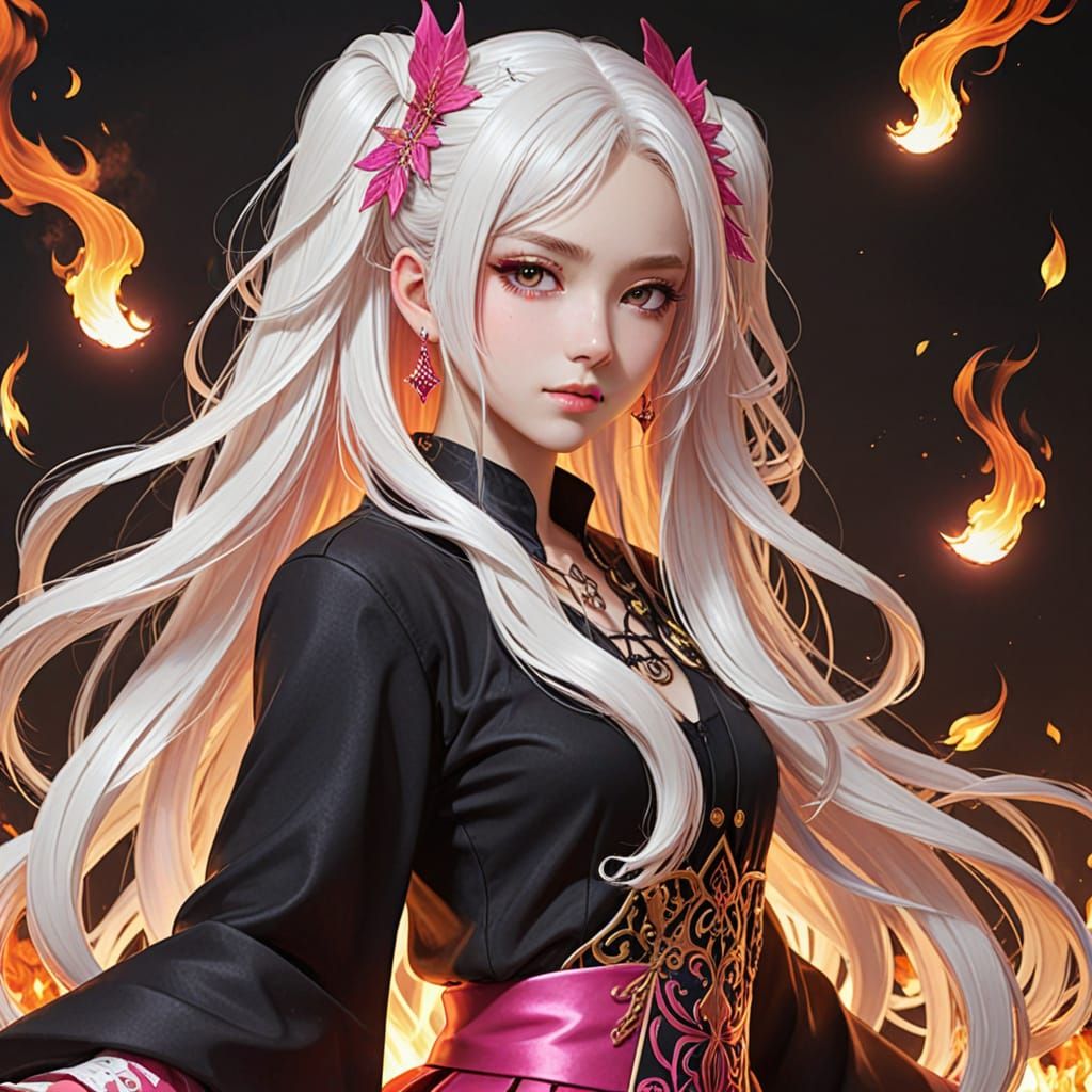 Anime Woman with Fiery Pink Hair