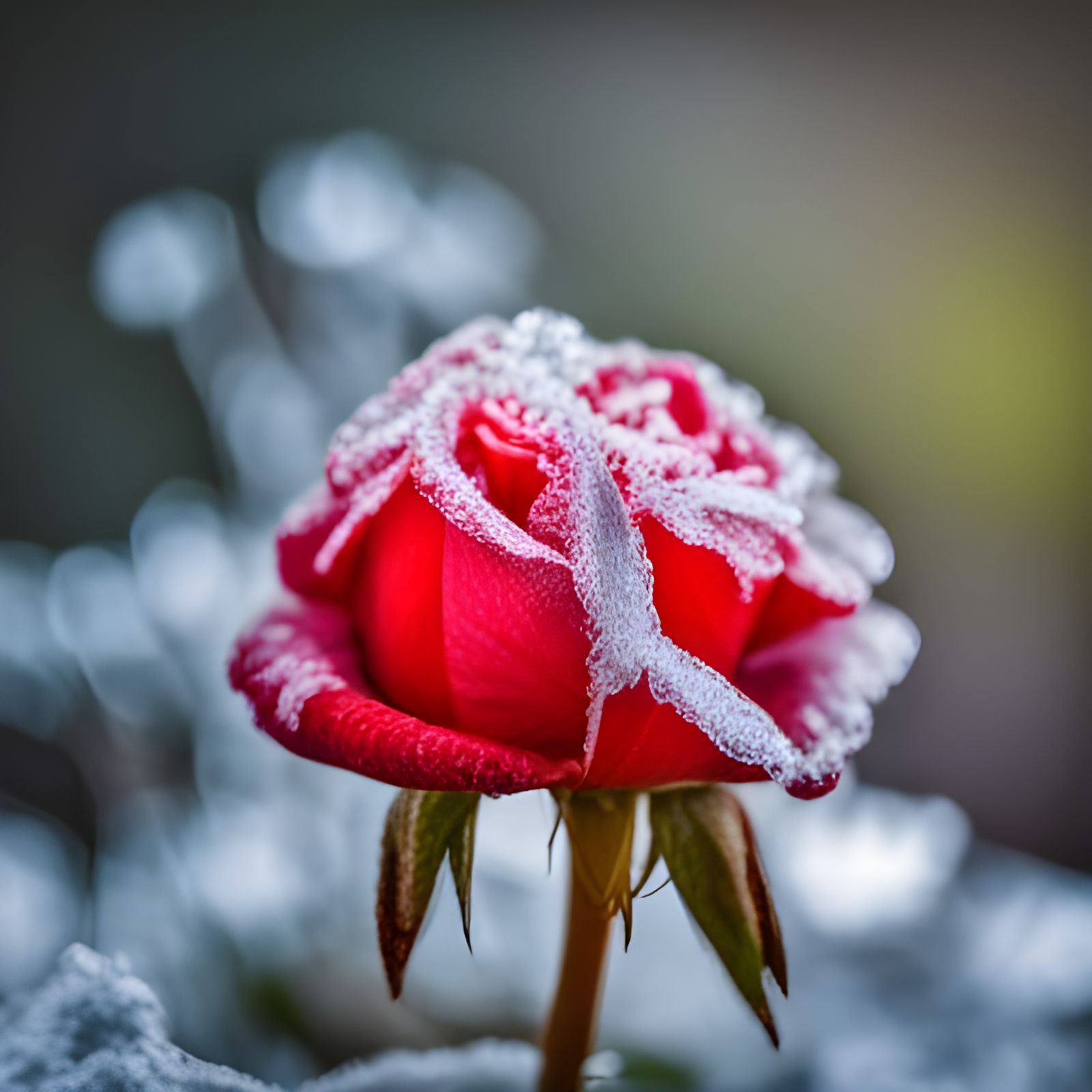 Iced Red Rose: Realistic Macro Photography
