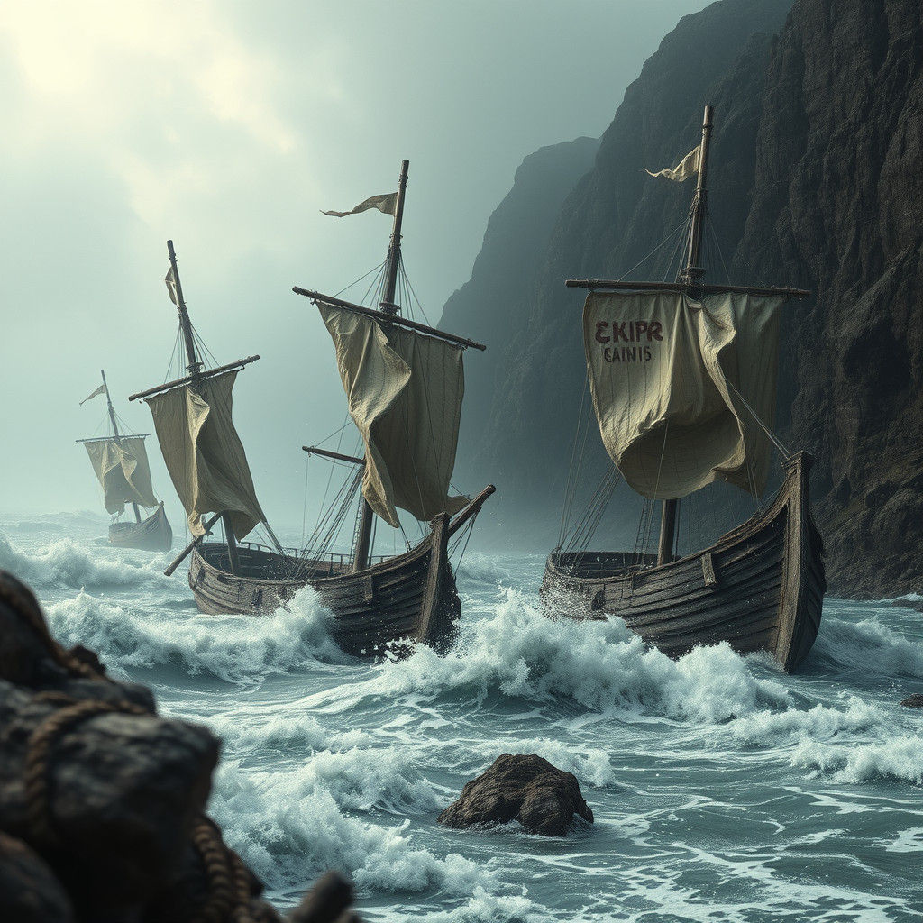 Post-Apocalyptic Ships on Stormy Seas in 4K