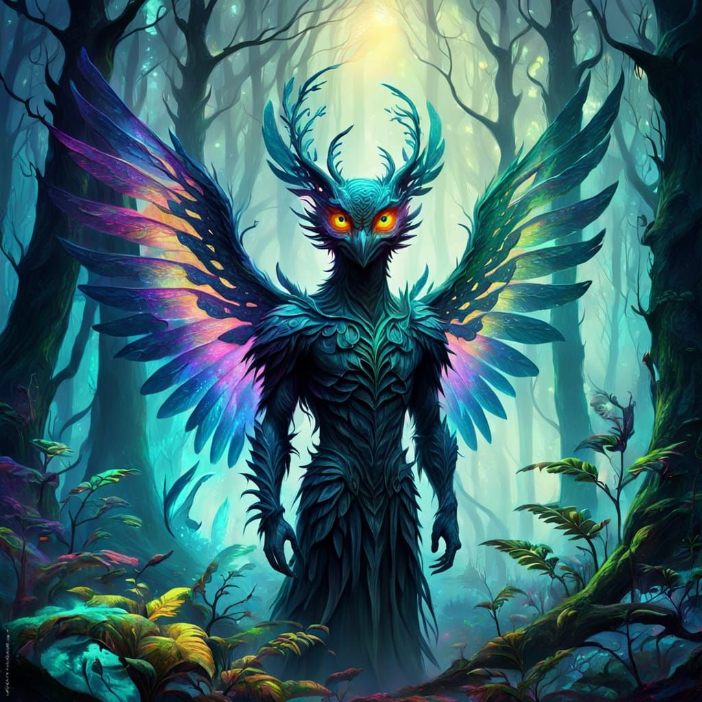 Mystical Forest Creature in Vibrant Oil Painting