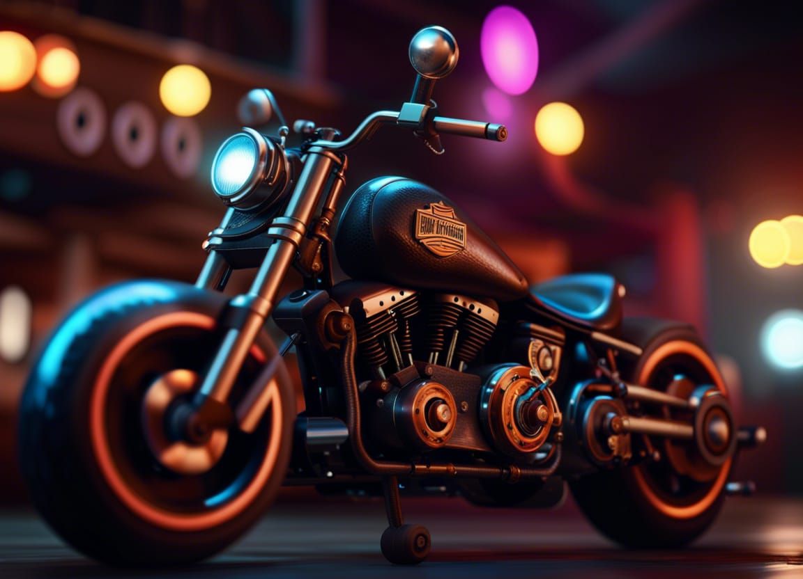 Steampunk Harley Davidson Motorcycle in Dystopian Nightclub