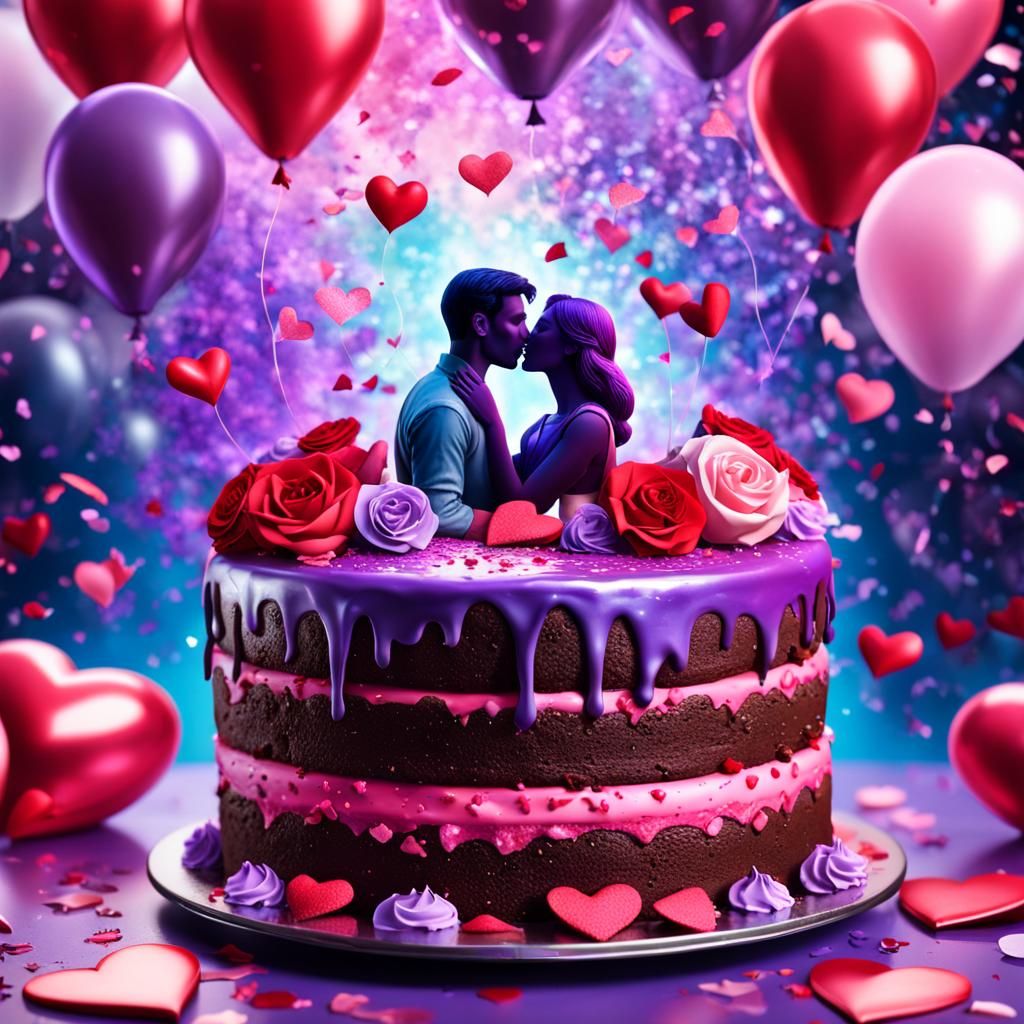 Valentine's Day Cake with Hearts and Roses