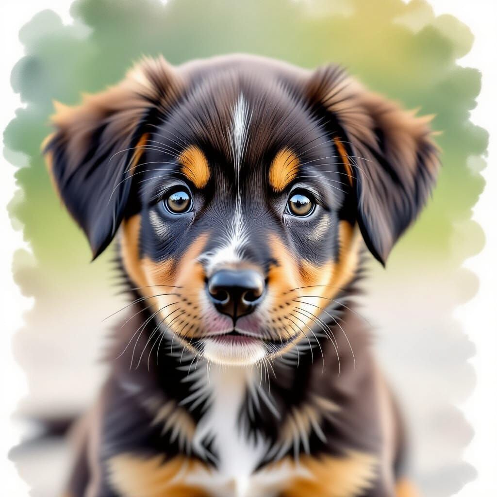 Watercolor Portrait of a Puppy with Expressive Eyes