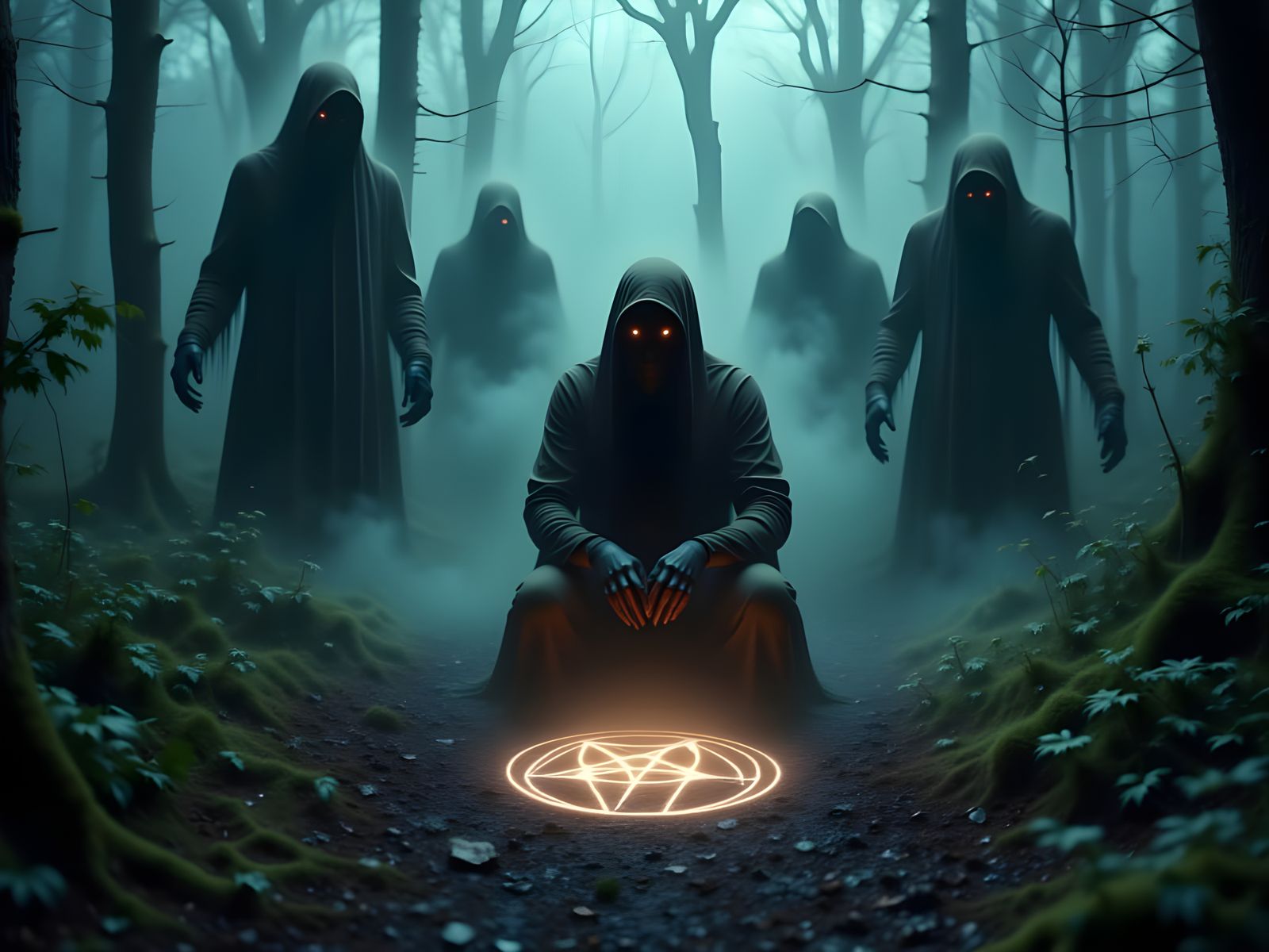 Ethereal Horror Scene in Dark Cinematic Style