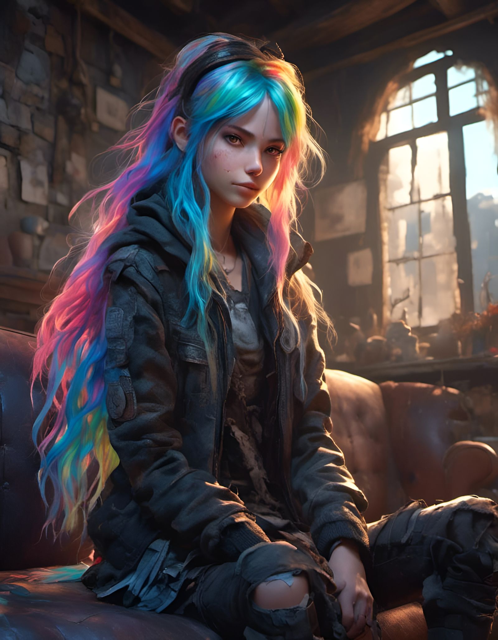 Rainbow Haired Anime Assassin in Haunted House