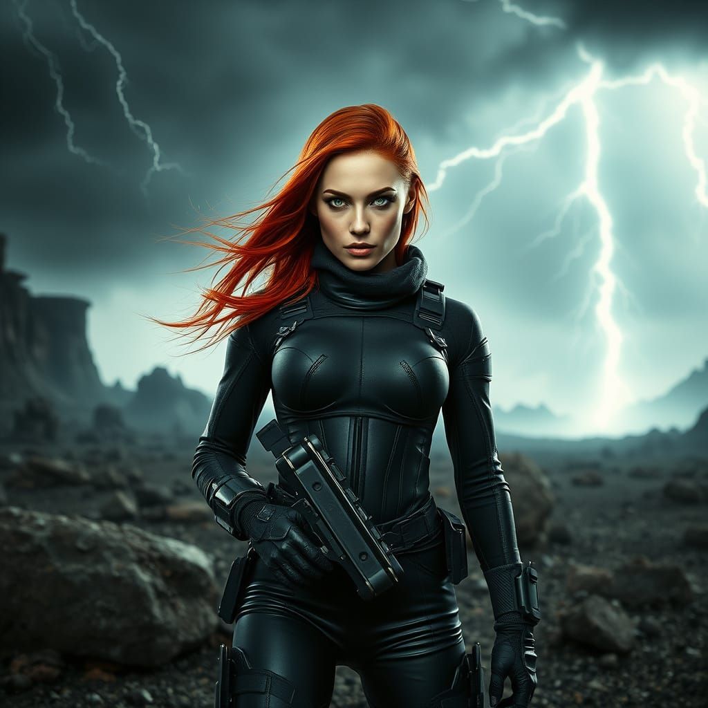 Redhead Warrior in Cyberpunk Storm