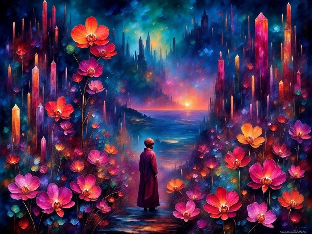 Surreal Ruby Crystal Landscape in Vibrant, Dreamlike Style