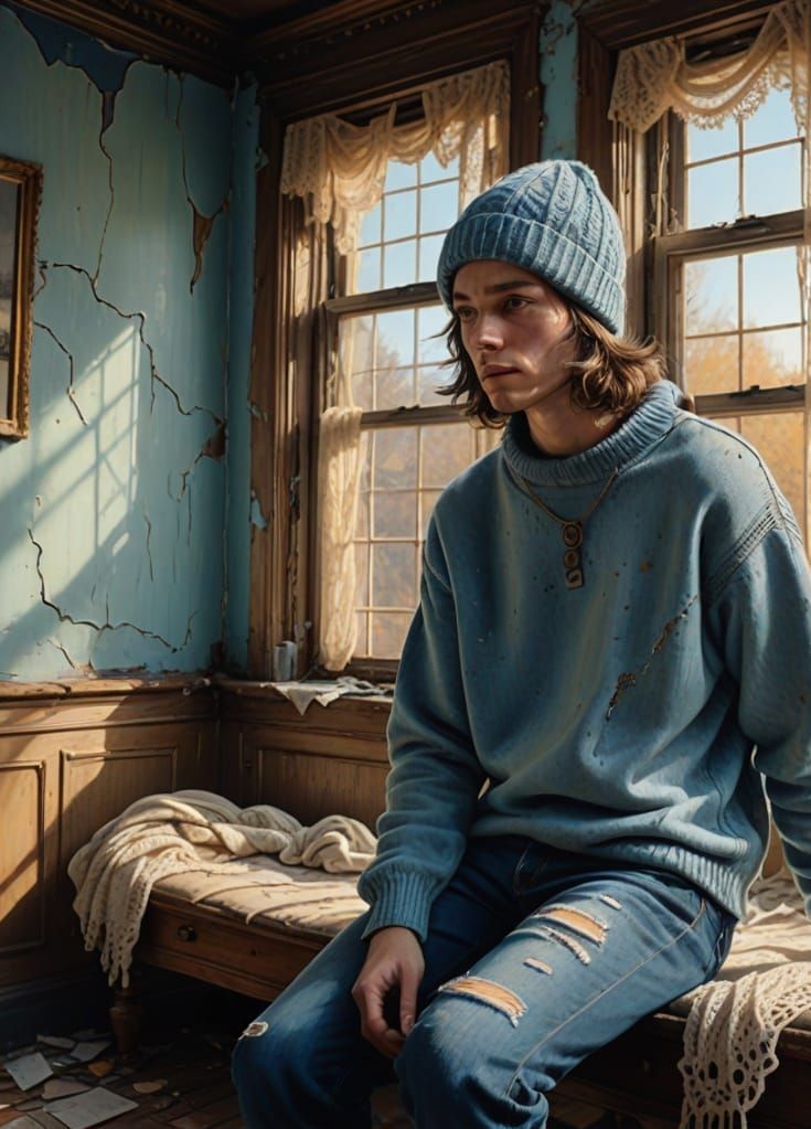 Urban Explorer in Decaying Victorian Sitting Room