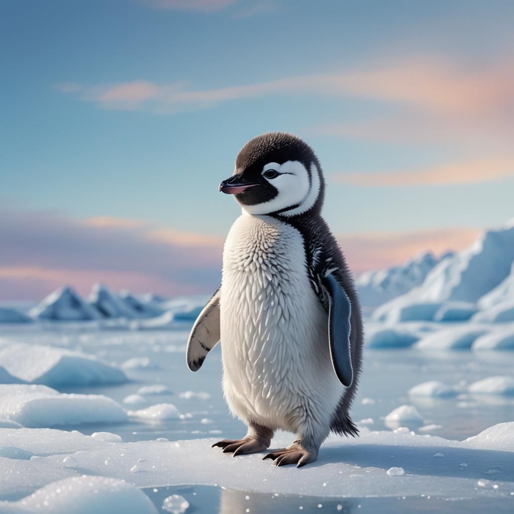 Charming Blue Penguin Illustration in Children's Book Style