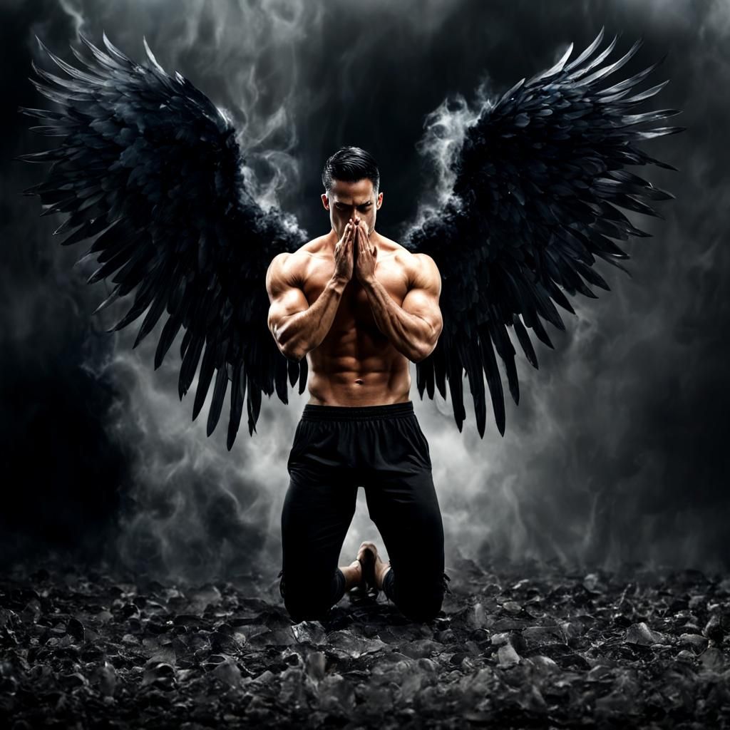 Realistic 3D Portrait of Winged Man Praying