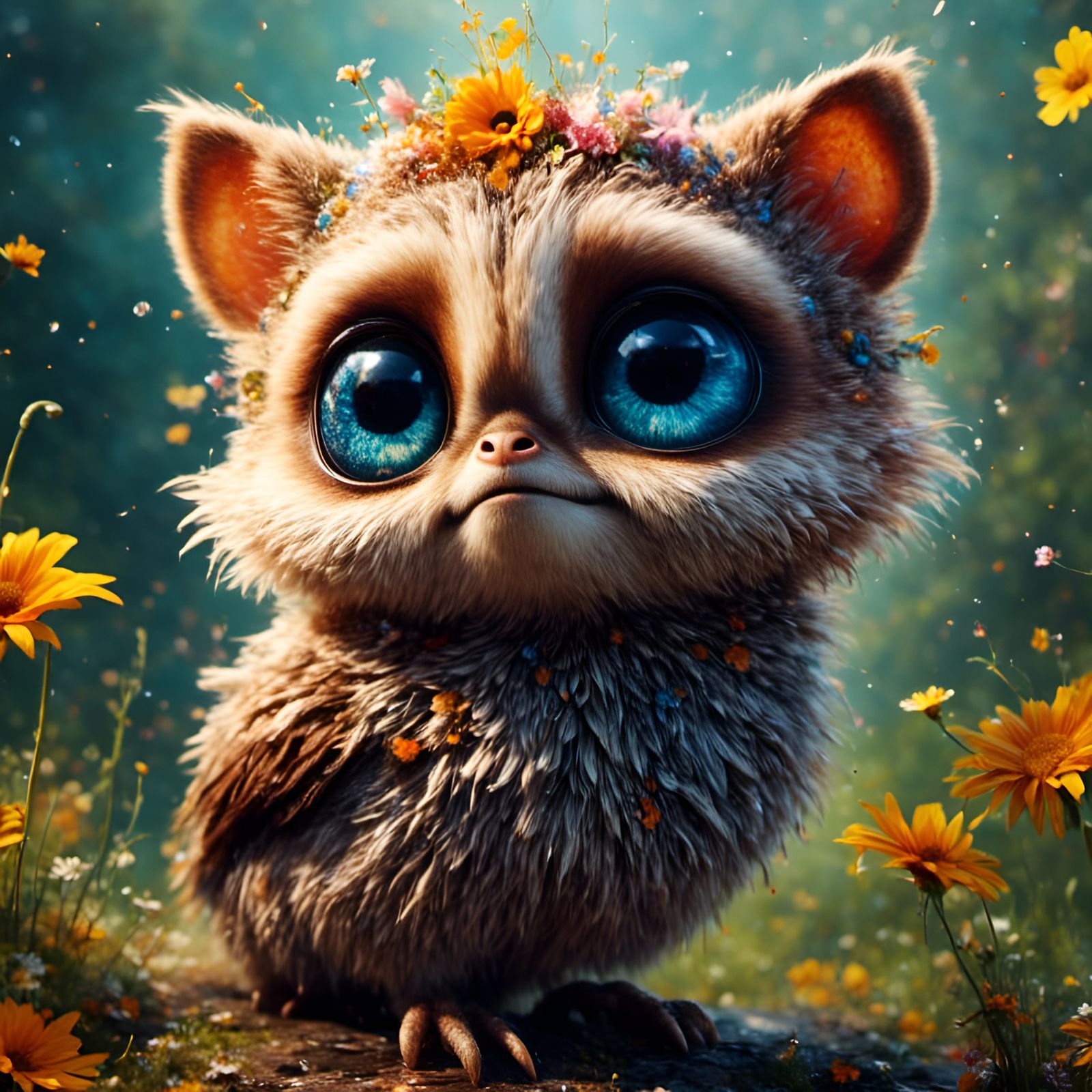 Adorable Animal Portrait with Graffiti Background