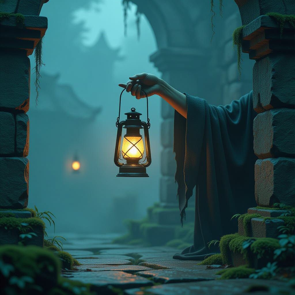 Eerie Lantern in Dark Fantasy Scene
