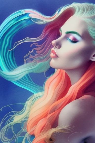 Aquaman Synthwave Portrait in Geometric Watercolor Style