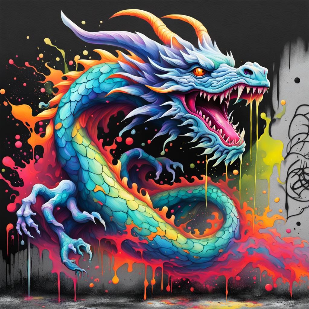 Ghost Dragon Graffiti Art in Splash Style