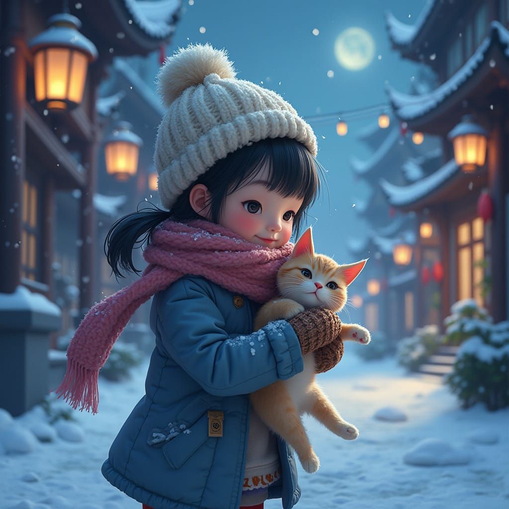Whimsical Winter Rescue in Ghibli Style