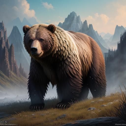 Detailed Grizzly Bear Matte Painting in Deep Color