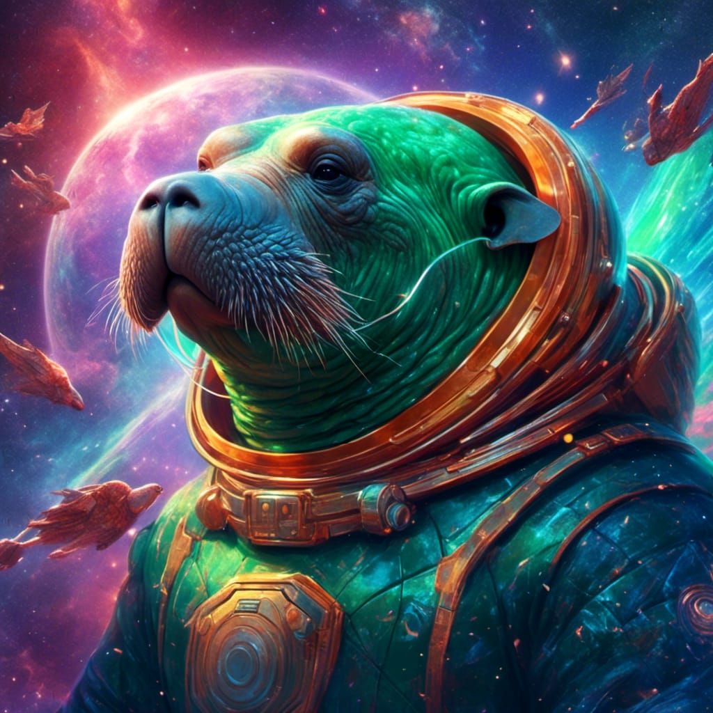 Muscular Walrus Superhero Shoots Lasers from Spaceship