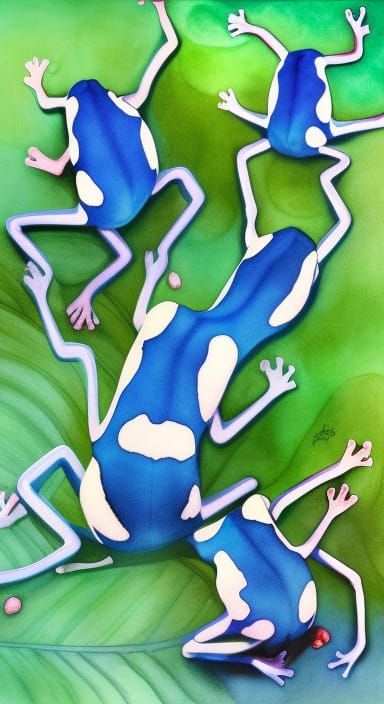 Dart Frogs Dancing: Hyperrealistic Splash Art