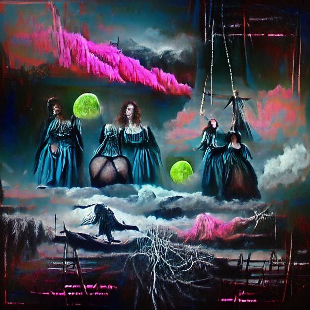 Salem Witches Hanged Under Neon Moon, Synthwave Style