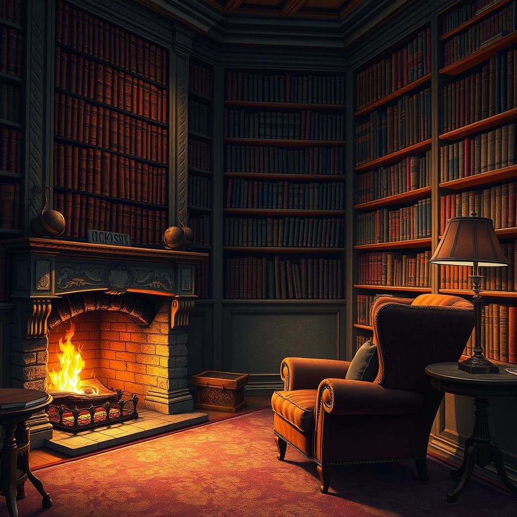 Cozy Library Corner in a Hyperrealistic Style