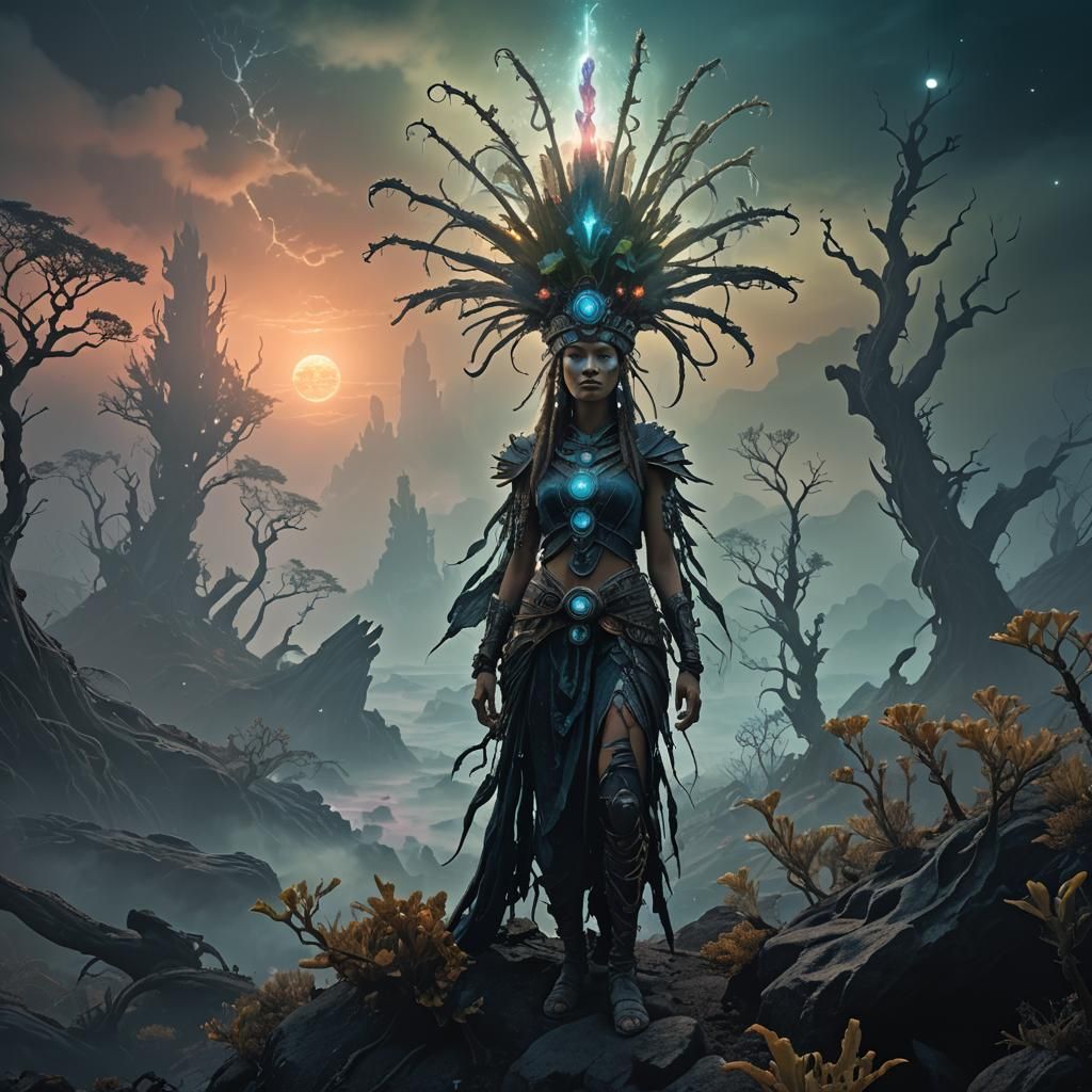 Ethereal Woman on Alien Planet: Digital Portrait