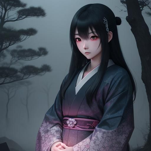 Eerie Japanese Schoolgirl in Haunted Graveyard: Anime Style