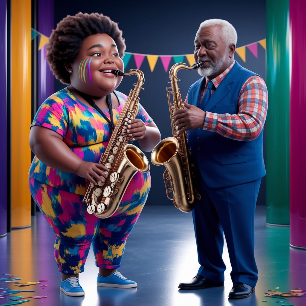 Joyful Black Teen Plays Saxophone with Grandfather on Nation...