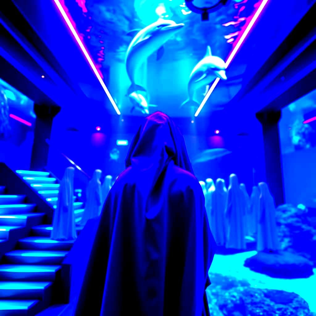 Enchanting Purple Figure Surrounded by Neon Lights and Dolph...