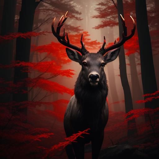 Deer in Abstract Forest: Dramatic Digital Matte Painting